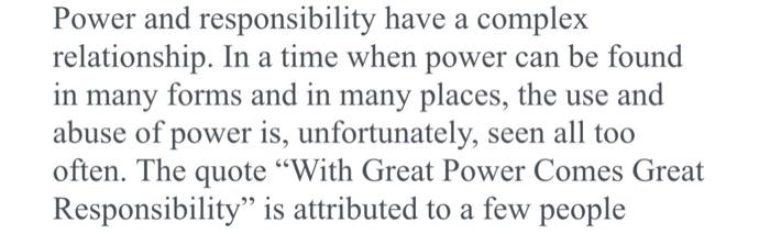 minimum 1200 words . please i need it asap Power