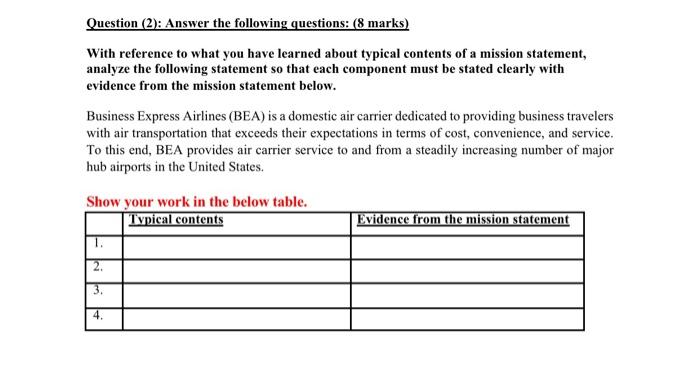 Question (2): Answer the following questions: (8