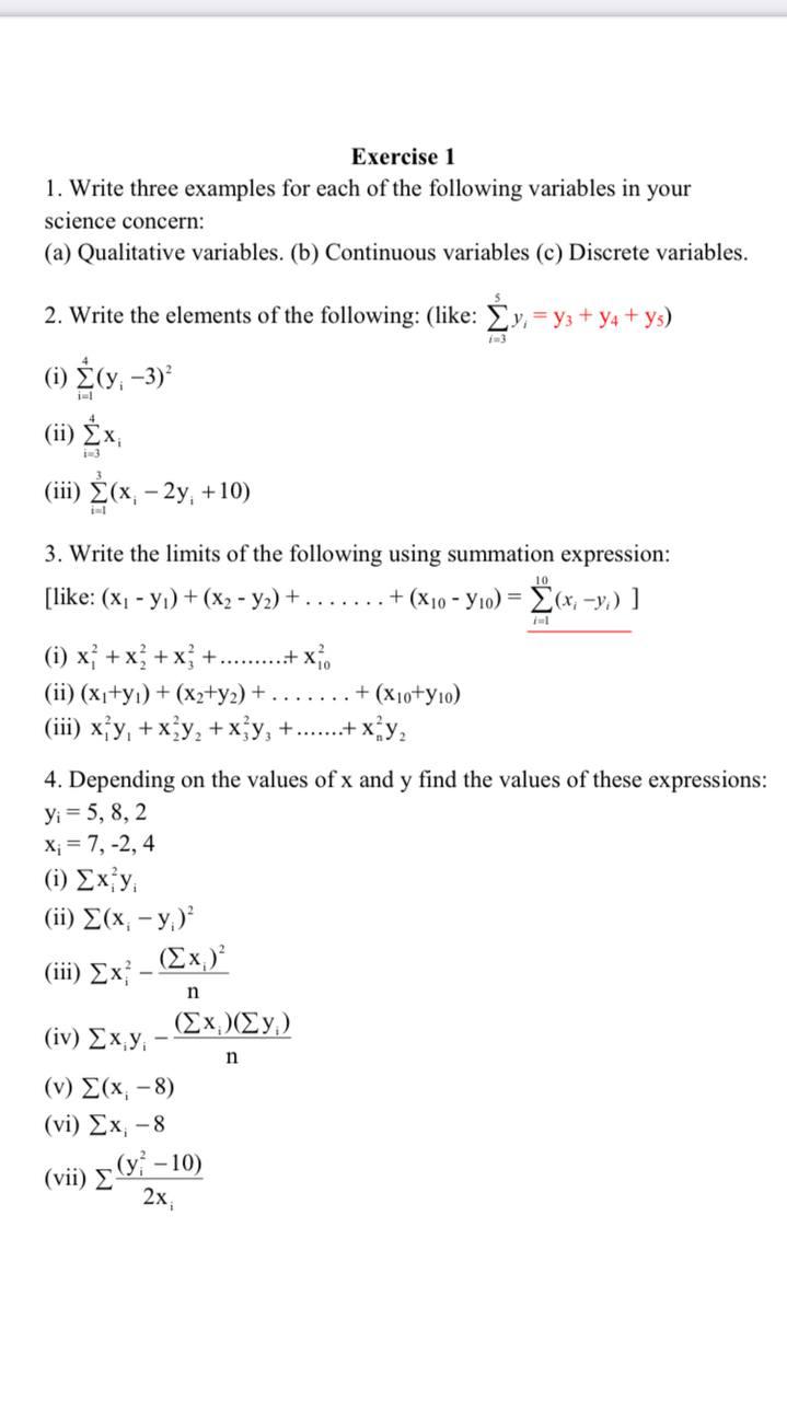 Exercise 1 1. Write three examples for each of
