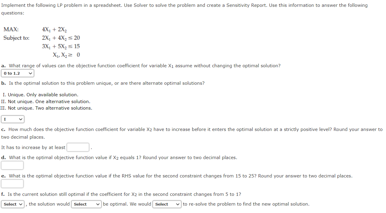 Implement the following LP problem in a