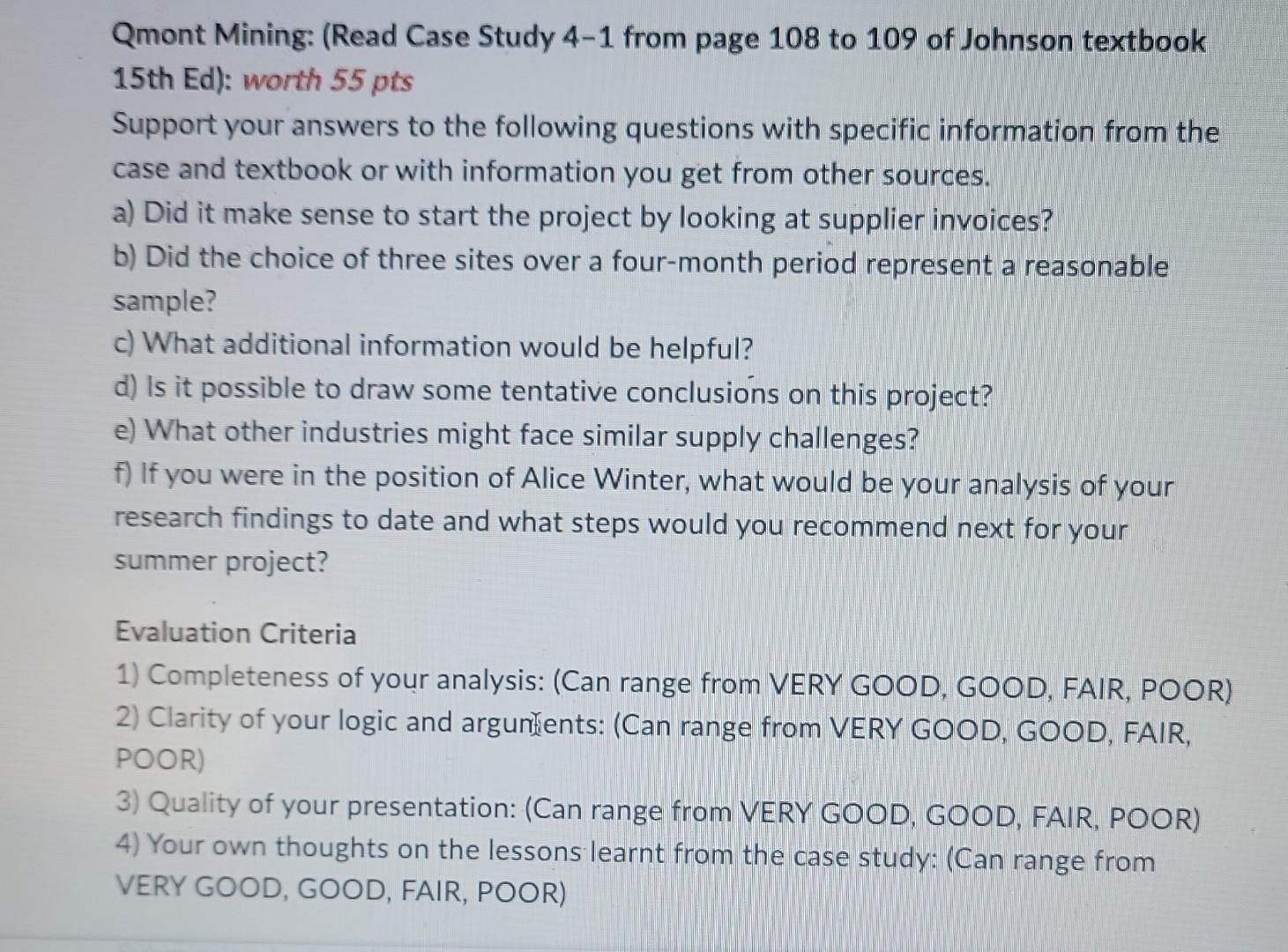 Qmont Mining: (Read Case Study 4-1 from page 108