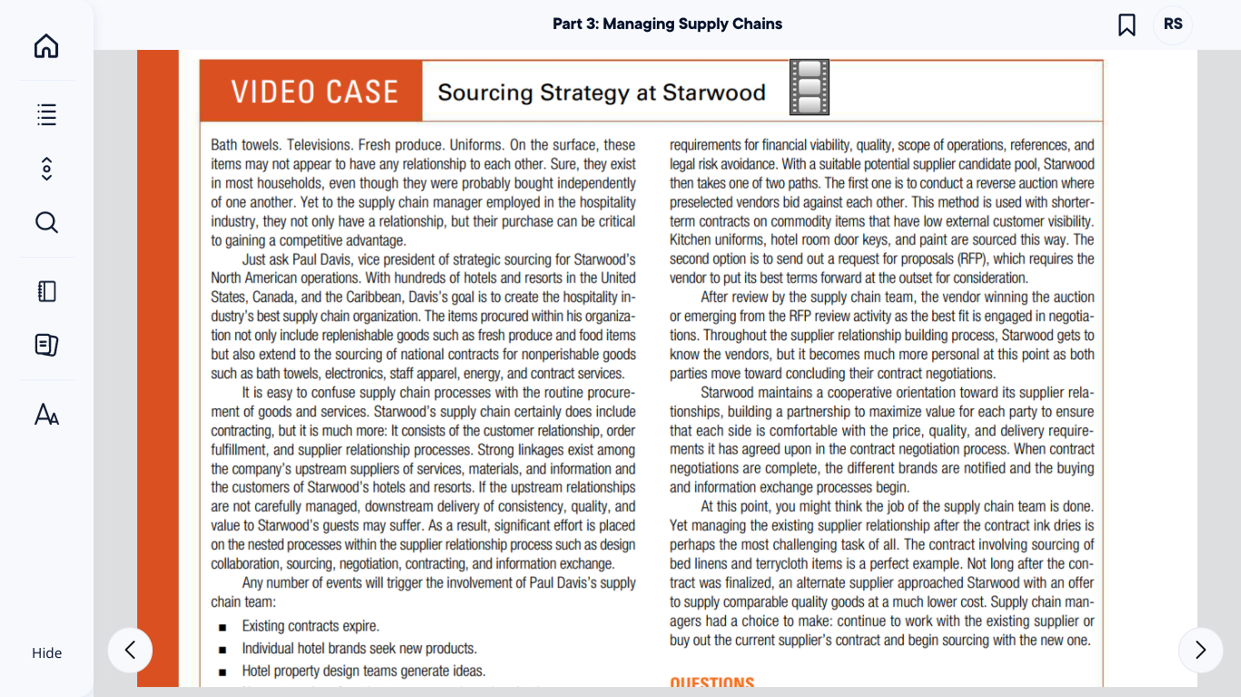 Sourcing Strategy at Starwood Answer questions 1-