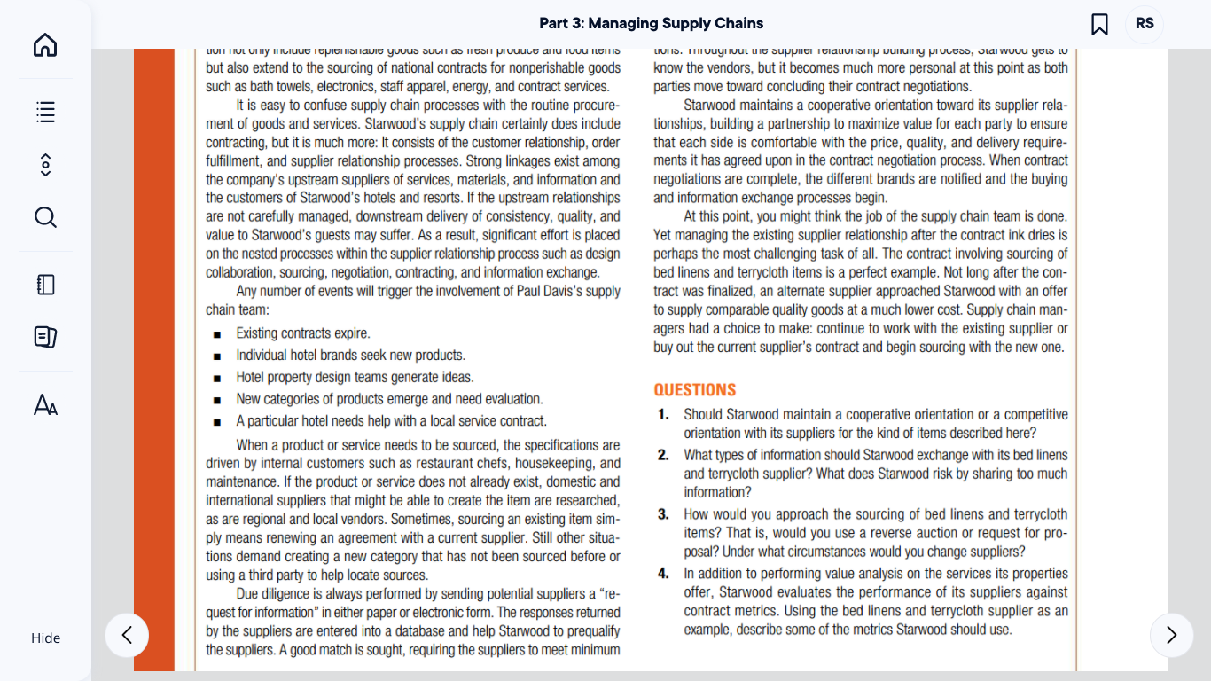Sourcing Strategy at Starwood Answer questions 1-
