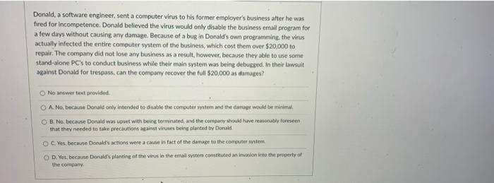 Donald, a software engineer, sent a computer