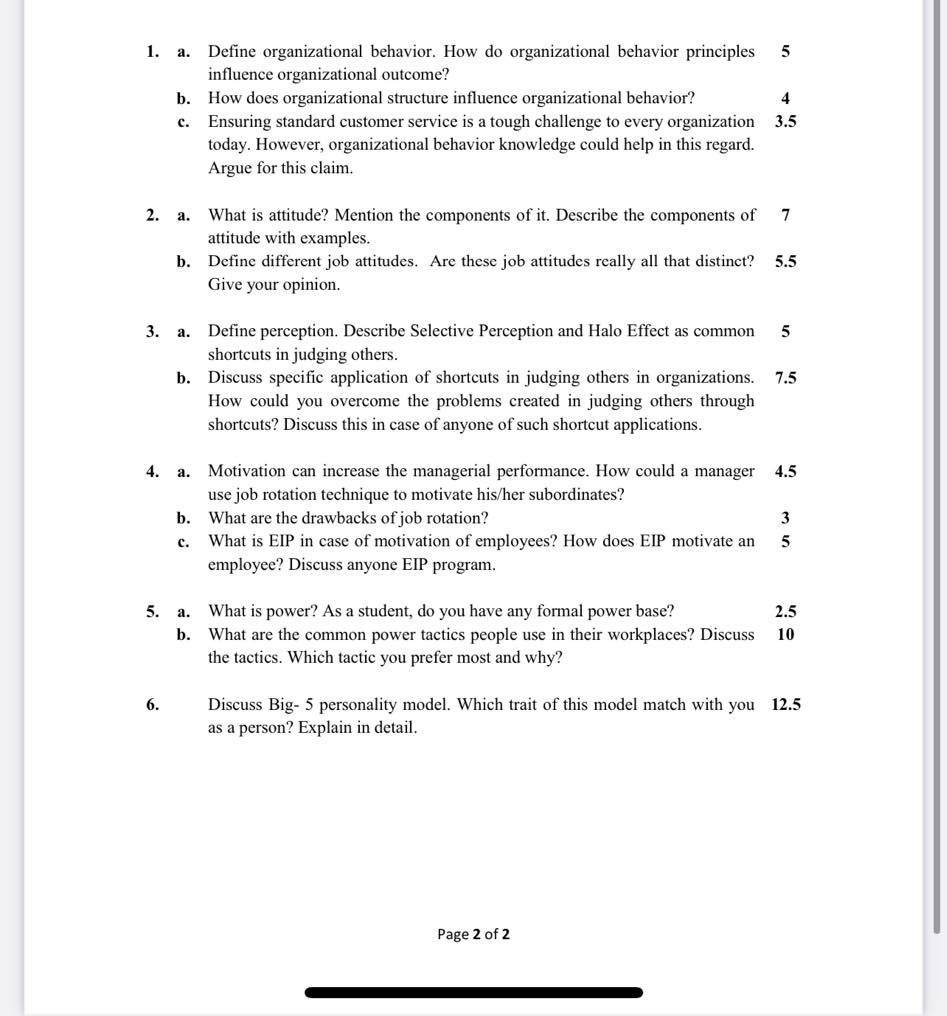 4 1. a. Define organizational behavior. How do