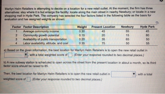 for a) the drop down options are hyde park,
