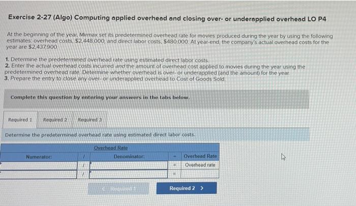 Exercise 2-27 (Algo) Computing applied overhead