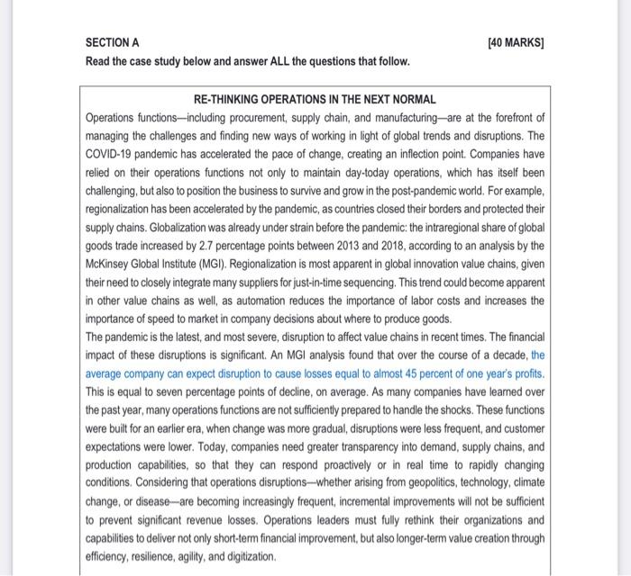 SECTION A [40 MARKS] Read the case study below