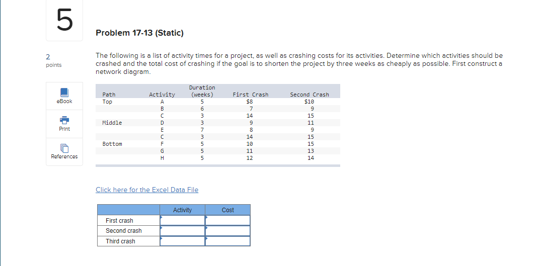 5 OT Problem 17-13 (Static) 2 points The