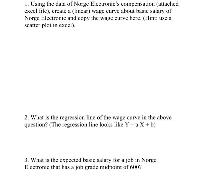 1. Using the data of Norge Electronic's