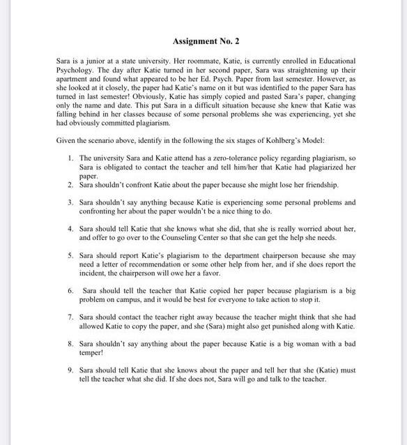 Assignment No. 2 Sara is a junior at a state