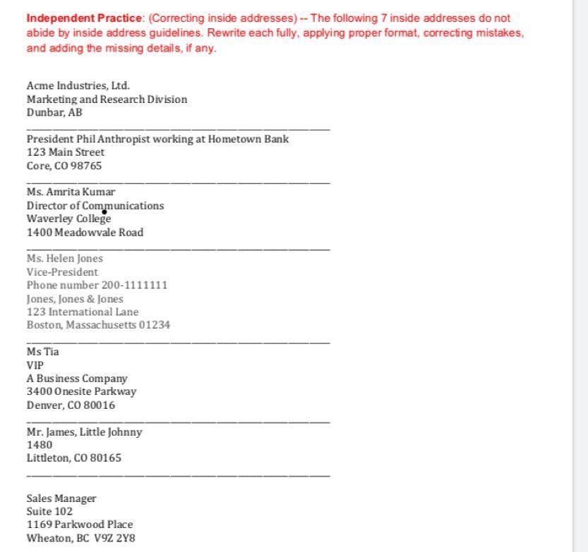 Independent Practice: (Correcting inside