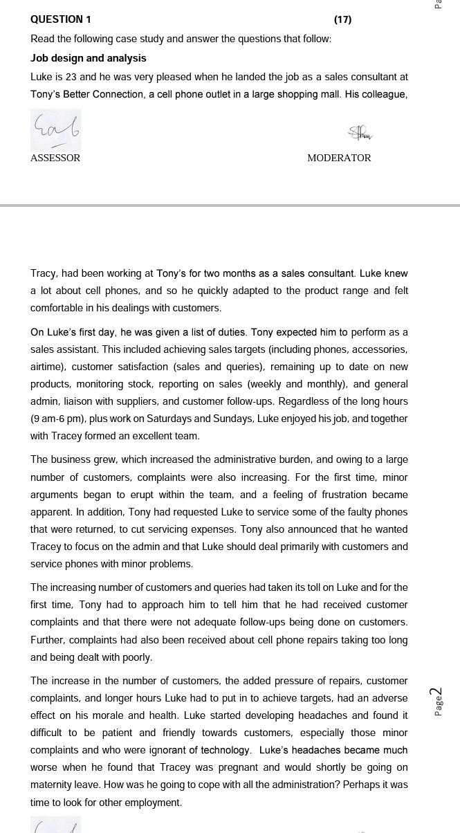 Pa QUESTION 1 (17) Read the following case study