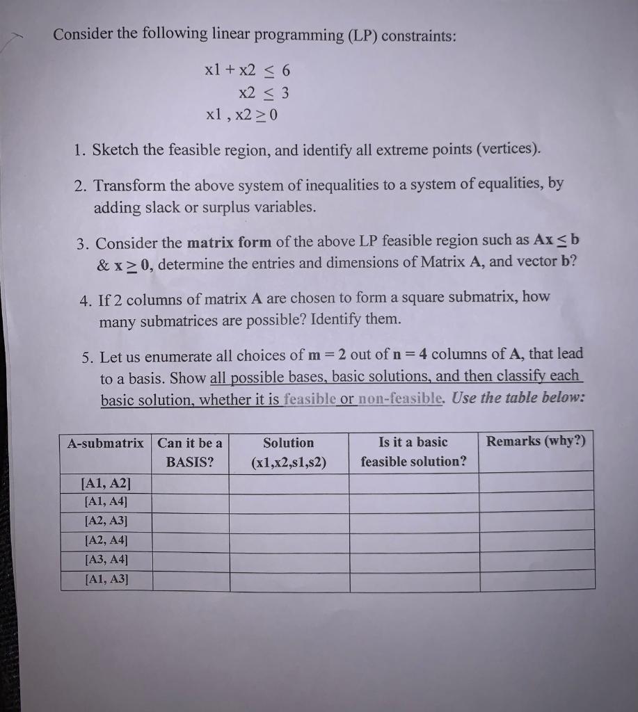 Consider the following linear programming (LP)