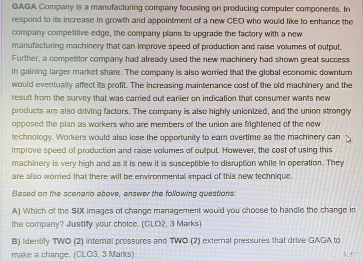 GAGA Company is a manufacturing company focusing