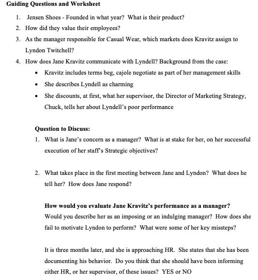 Guiding Questions and Worksheet 1. Jensen Shoes -