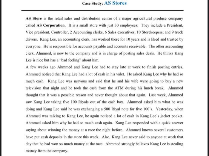 I. Is there an ethical issue in the case? Why? AS