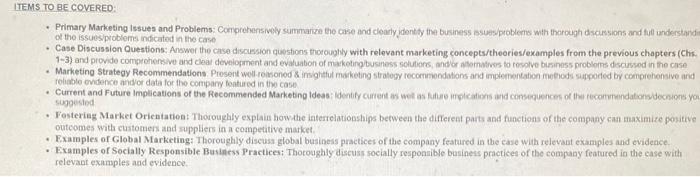 help with case analysis items to be covered!