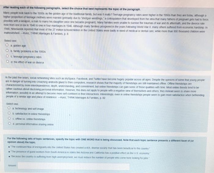 After reading each of the following paragraphs,