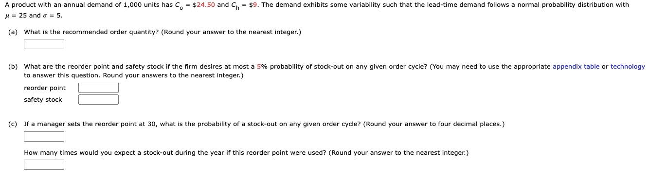 A product with an annual demand of 1,000 units