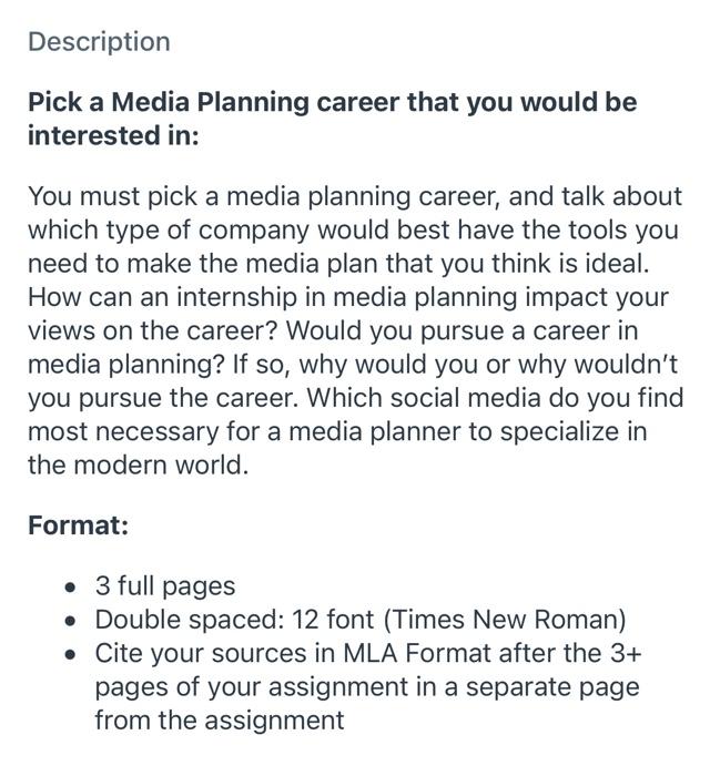 Description Pick a Media Planning career that you