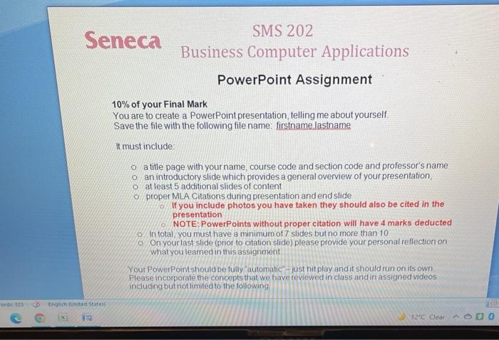 Seneca SMS 202 Business Computer Applications
