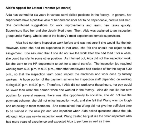 Aida's Appeal for Lateral Transfer ( 25 marks)