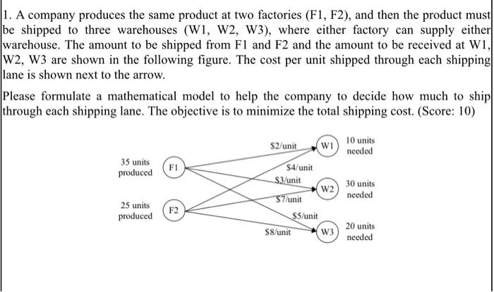 1. A company produces the same product at two