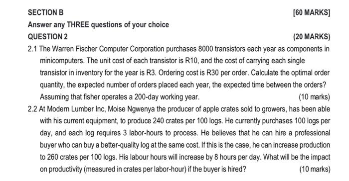 QUESTION 2 (20 MARKS) 2.1 The Warren Fischer