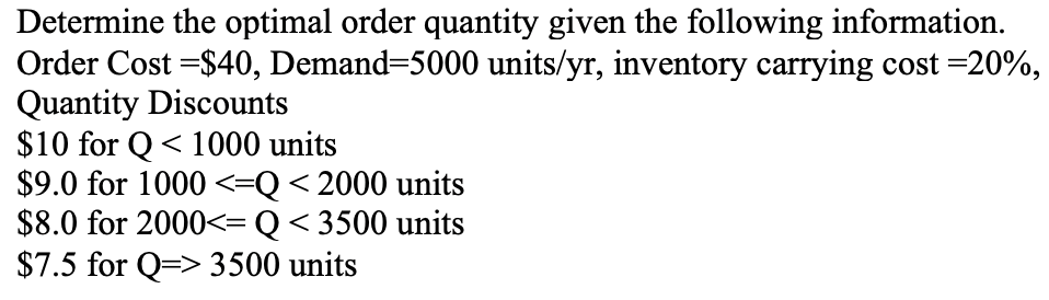 Determine the optimal order quantity given the