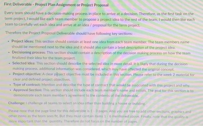 First Deliverable - Project Plan Assignment or