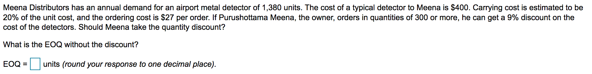 A) What is the EOQ without the discount? ________