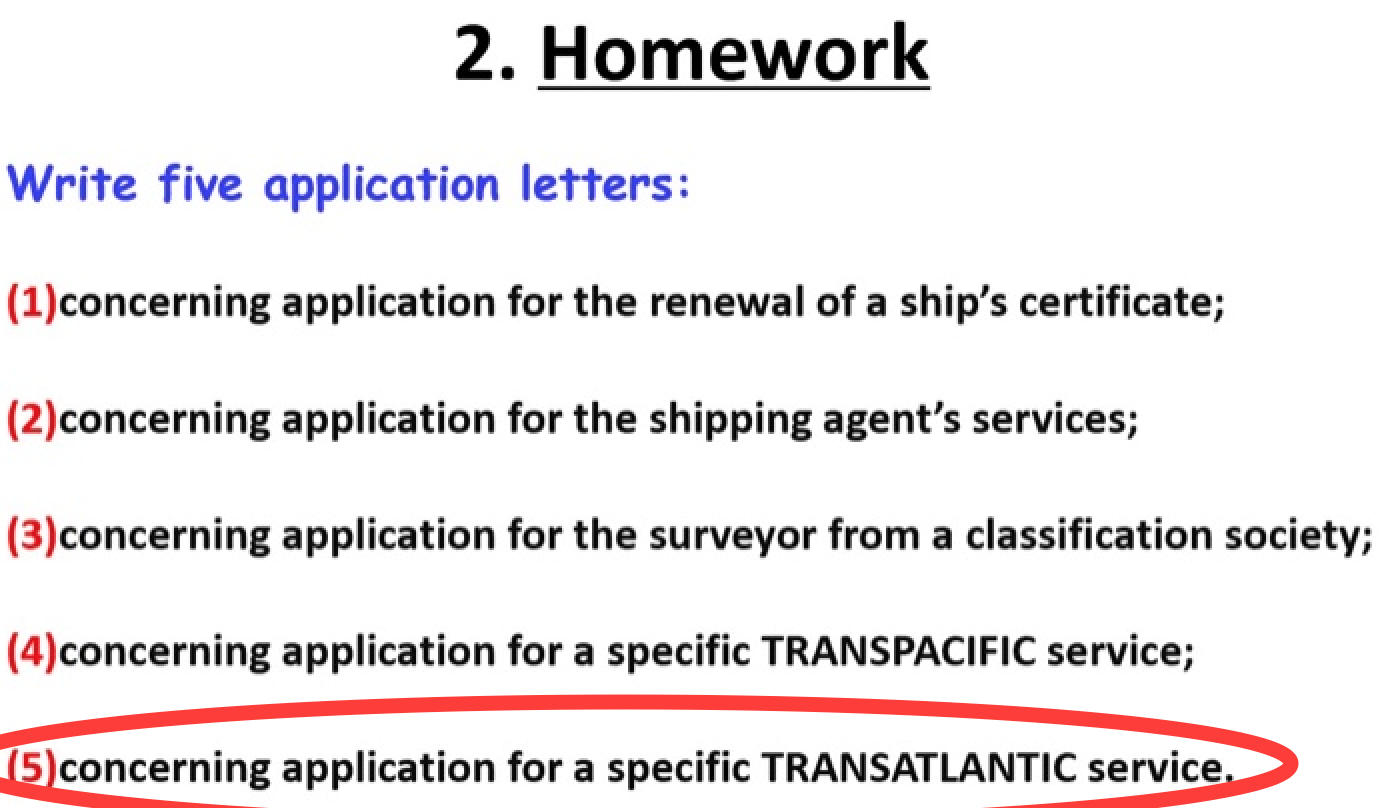 2. Homework Write five application letters: