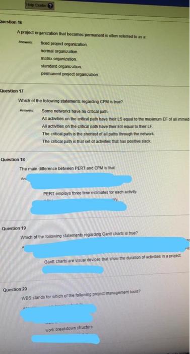 QUESTION 22 A solved PERT problem is detailed in