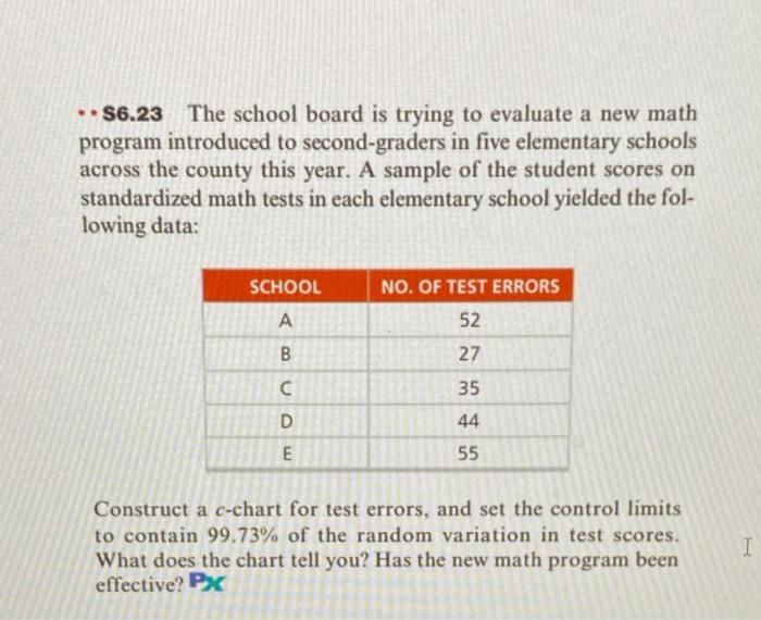 *****PLEASE SHOW ALL WORK***** **S6.23 The school