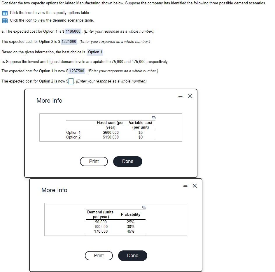 Consider the two capacity options for Arktec
