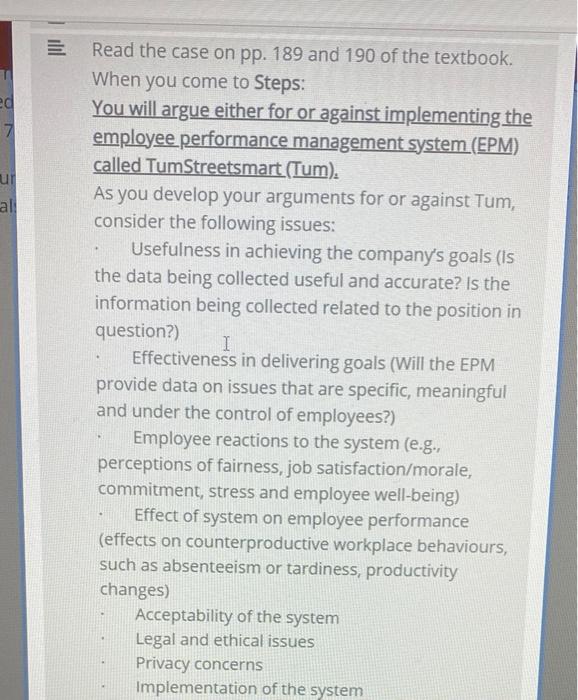 E ed 7 ui al: Read the case on pp. 189 and 190 of