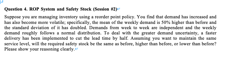 Question 4. ROP System and Safety Stock (Session