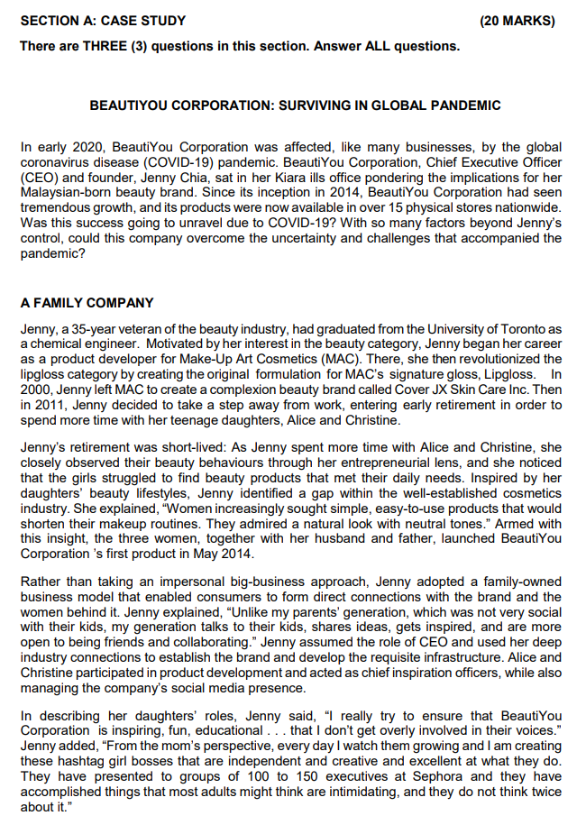 (20 MARKS) SECTION A: CASE STUDY There are THREE