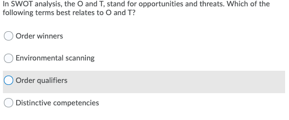 In SWOT analysis, the O and T, stand for