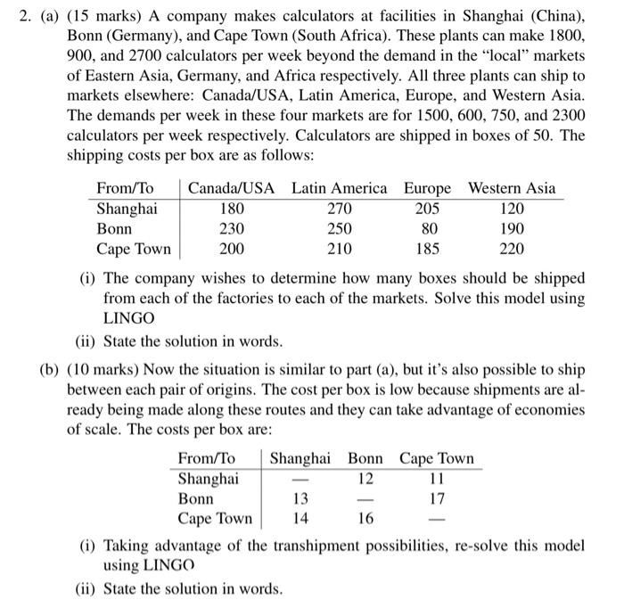 USE LINGO. DO NOT USE EXCEL. please show alll