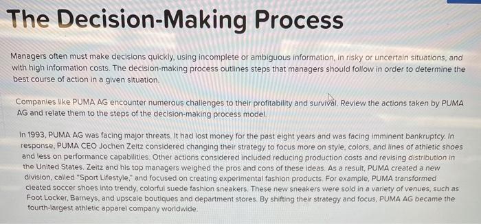The Decision-Making Process Managers often must