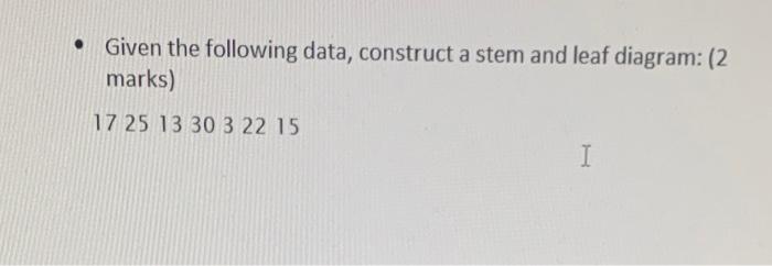Given the following data, construct a stem and