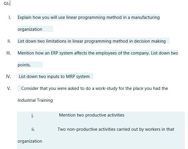 01. I. Explain how you will use linear