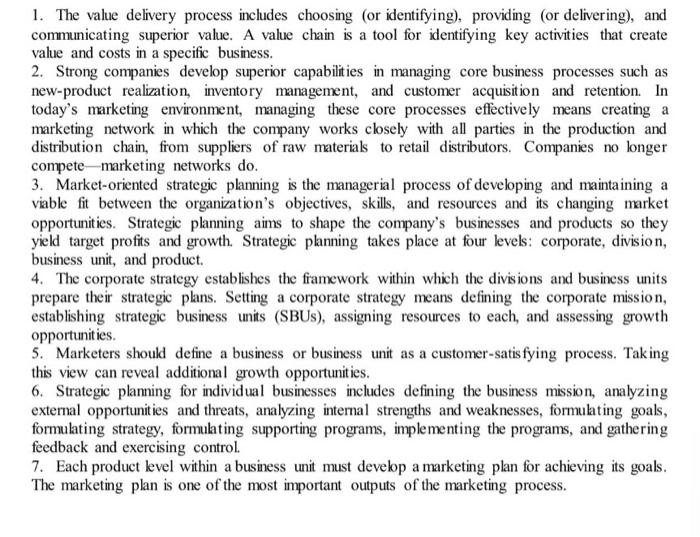 Help hurry please 1. The value delivery process