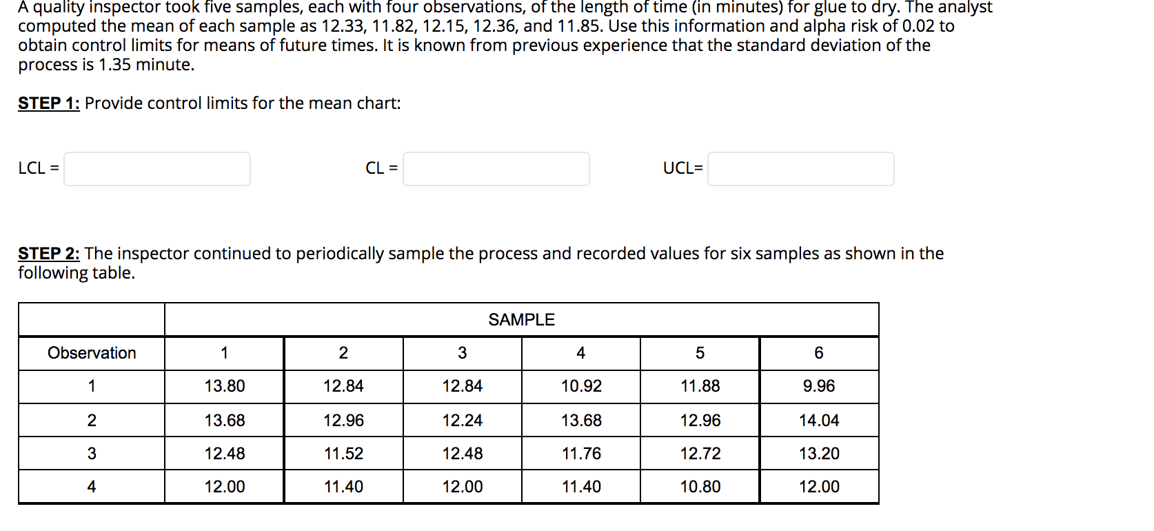A quality inspector took five samples, each with