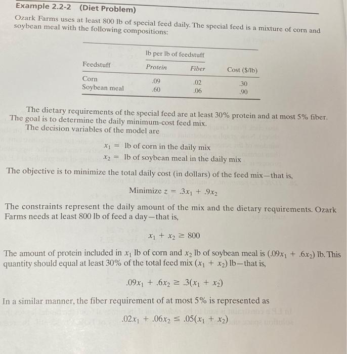 please help me with 2 Example 2.2-2 (Diet