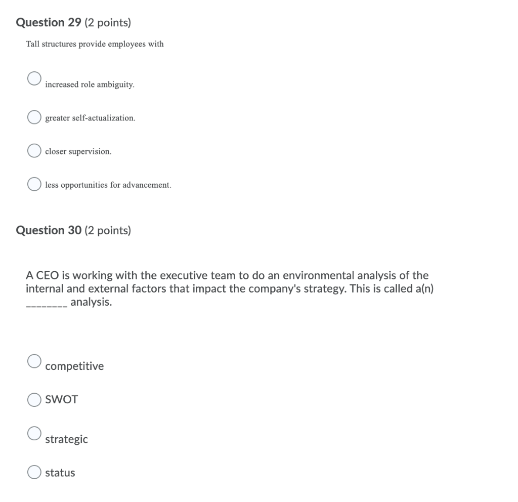 Question 29 (2 points) Tall structures provide