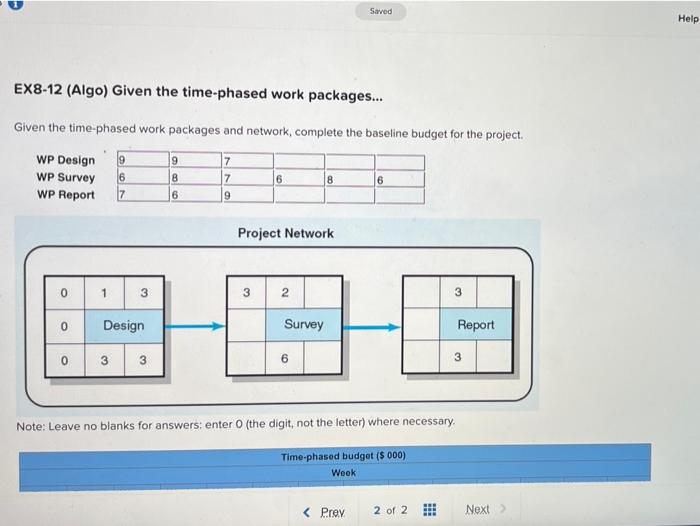 Saved Help EX8-12 (Algo) Given the time-phased