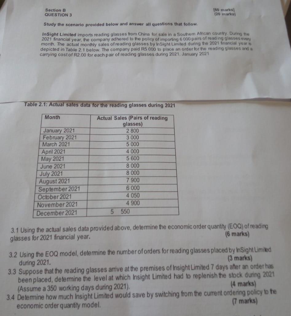 Section B QUESTION 3 Study the scenario provided